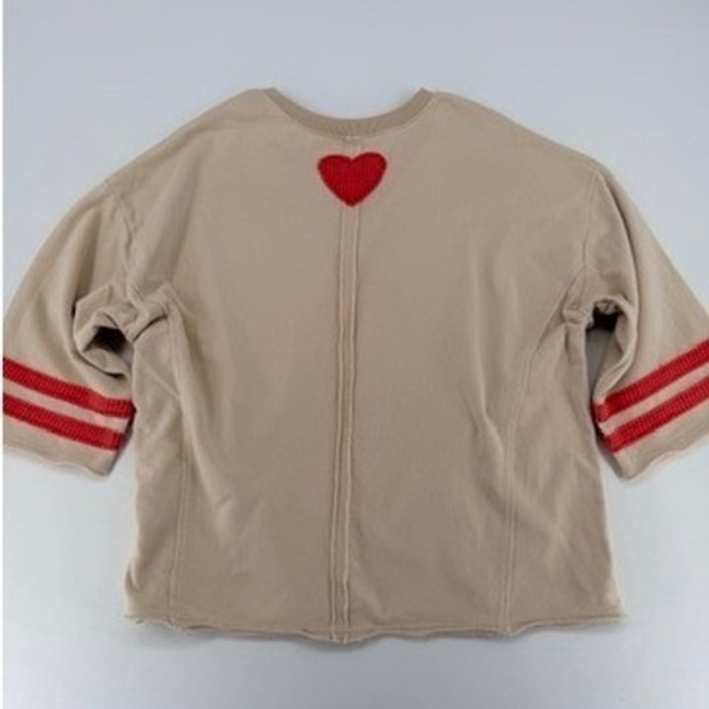 Easel Heart Patch Top Cream Red Graphic Tee Boho Cute S - Picture 14 of 16